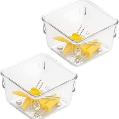 Plastic Drawer Organizer, Storage Container for Vanity, Bathroom, Kitchen Drawers, 3" x 3" x 2", Set of 2, Clear