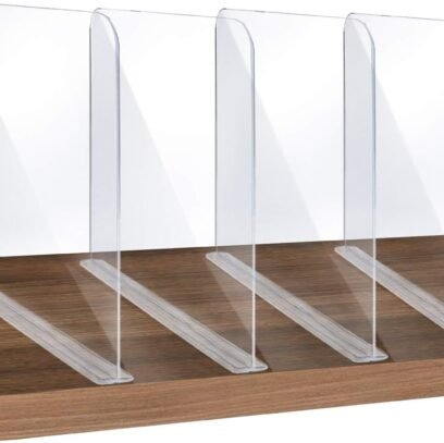 4Pcs Clear Acrylic Shelf Dividers, Adjustable Closet Organizer Fit for Any Thickness of Shelves, Multi-Purpose Wood Shelf Separators for Bedroom, Kitchen, Office, Bathroom, 11.8''x11''