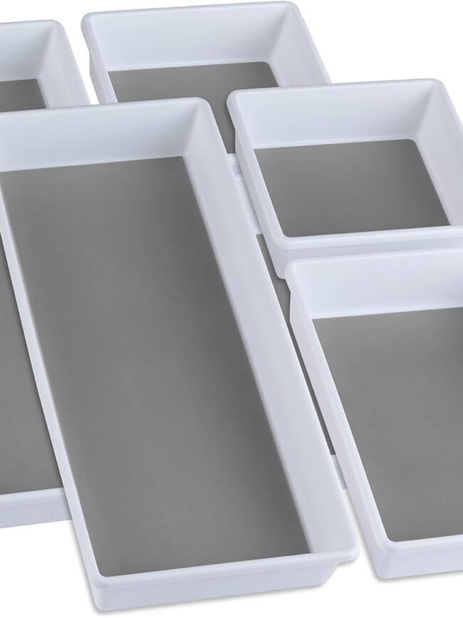 Drawer Organizers 3-Size | Kitchen, Desk, Junk Drawer Organization & Storage Tray [6 Pcs]