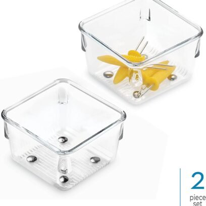 Plastic Drawer Organizer, Storage Container for Vanity, Bathroom, Kitchen Drawers, 3" x 3" x 2", Set of 2, Clear