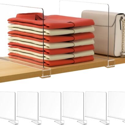 6 Pack Closet Organizers and Storage, Clear Shelf Dividers, Vertical Purse Organizer for Closet Perfect for Sweater, Shirts, Handbags in Bedroom and Kitchen, Acrylic Bookshelf for Organization
